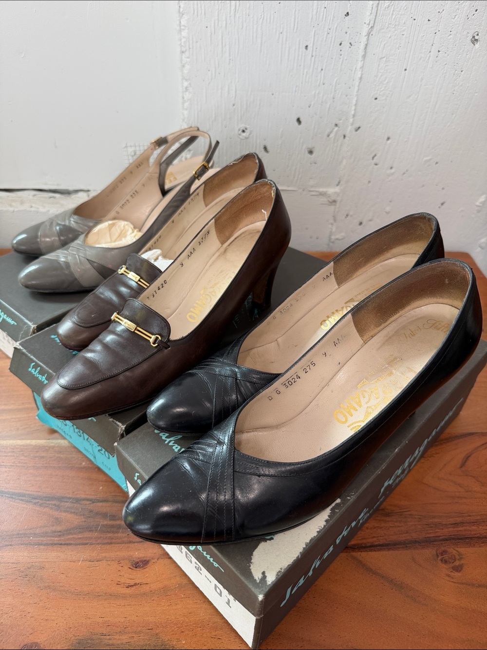 3 pairs vintage Salvatore Ferragamo Leather Pumps